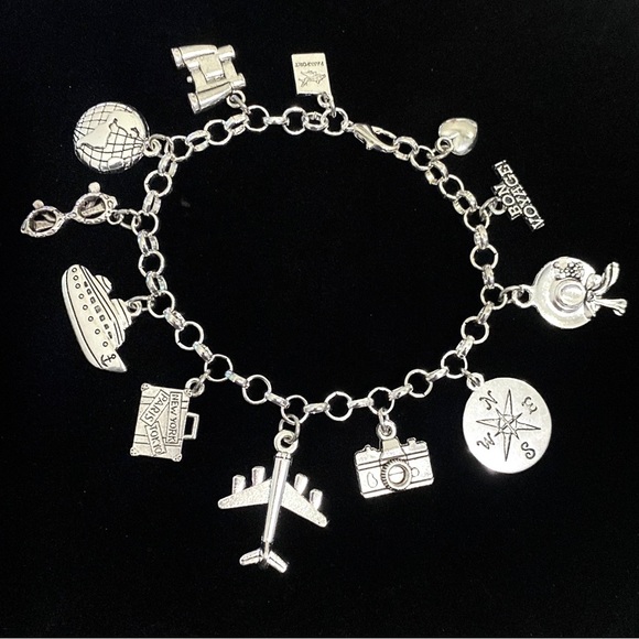 Travel Charm Bracelet Cruise Airplane Bon Voyage Traveler Charms - Picture 7 of 7